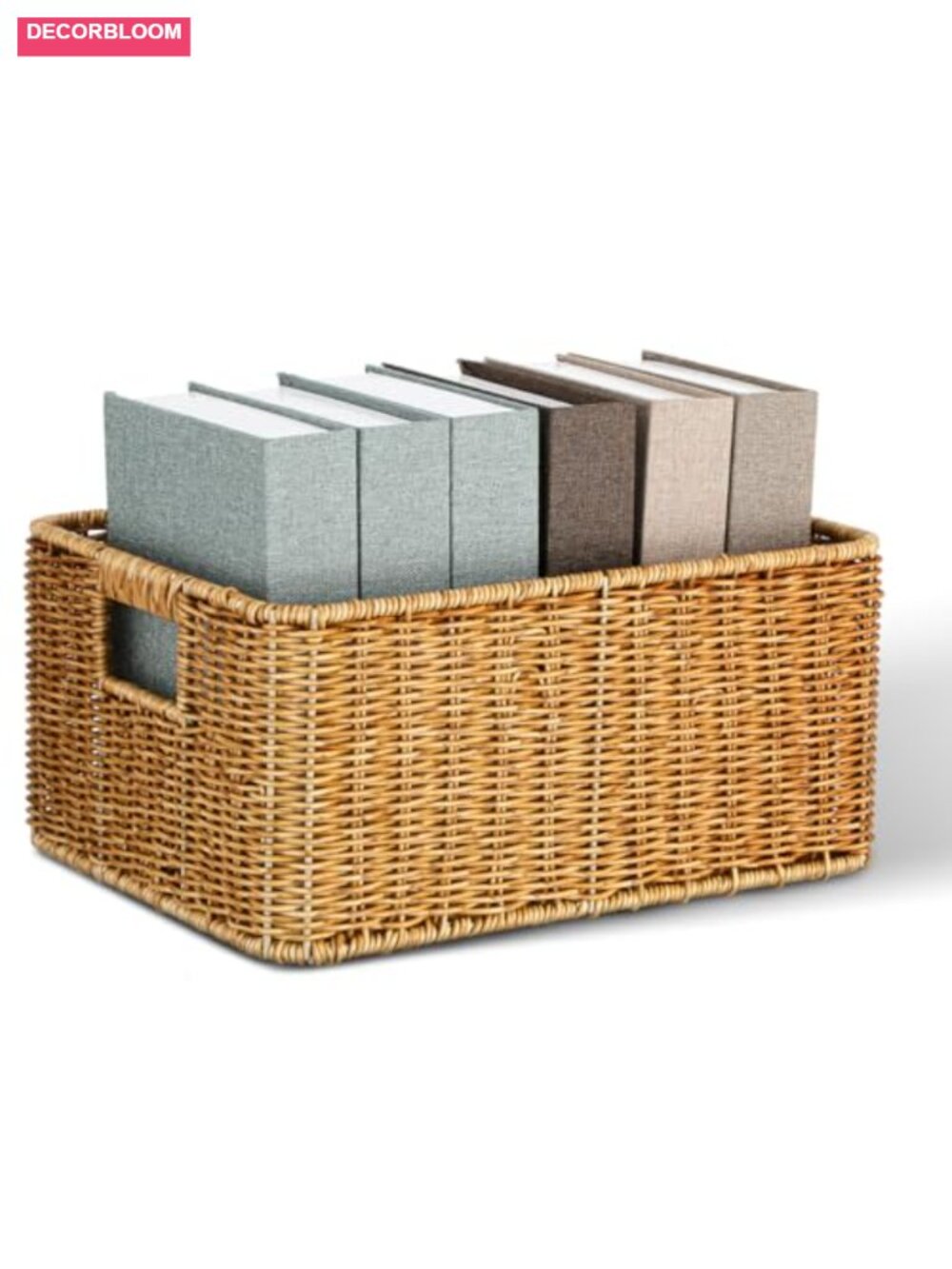 Imitation Woven Rattan Storage Basket with Handles, Large Capacity Organizer